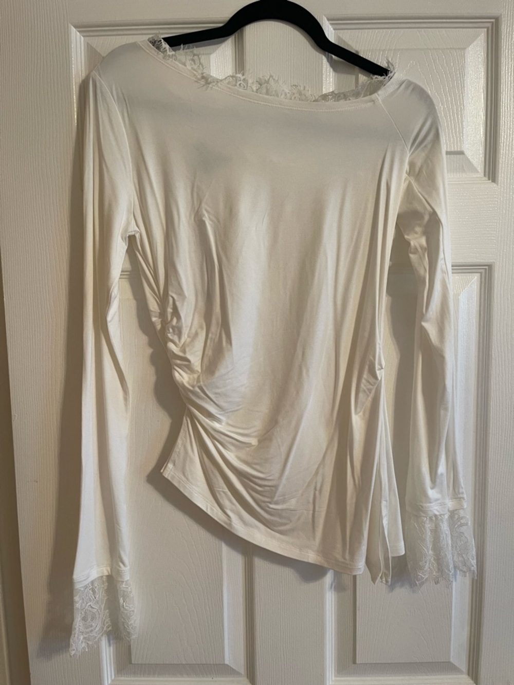 Urban Revivo Women's Lace-Trim Long Sleeve Top - White
